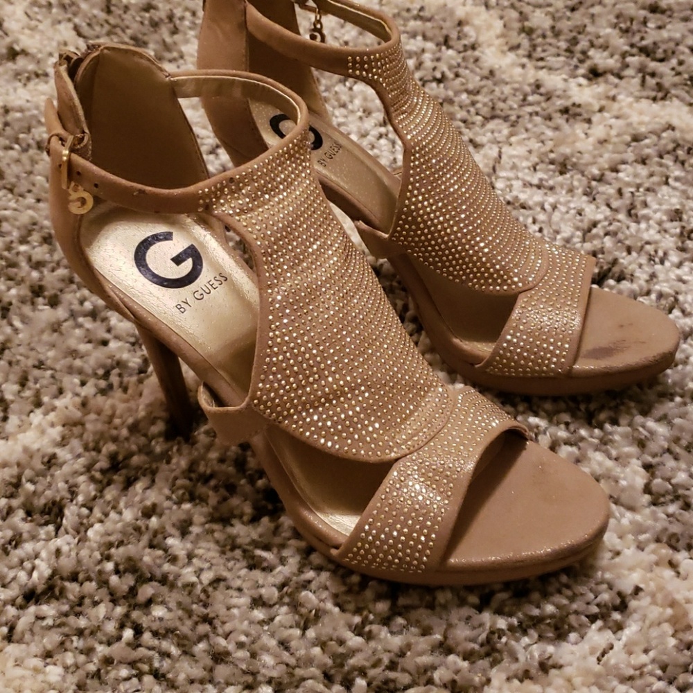 Guess Brand gold jeweled heels
